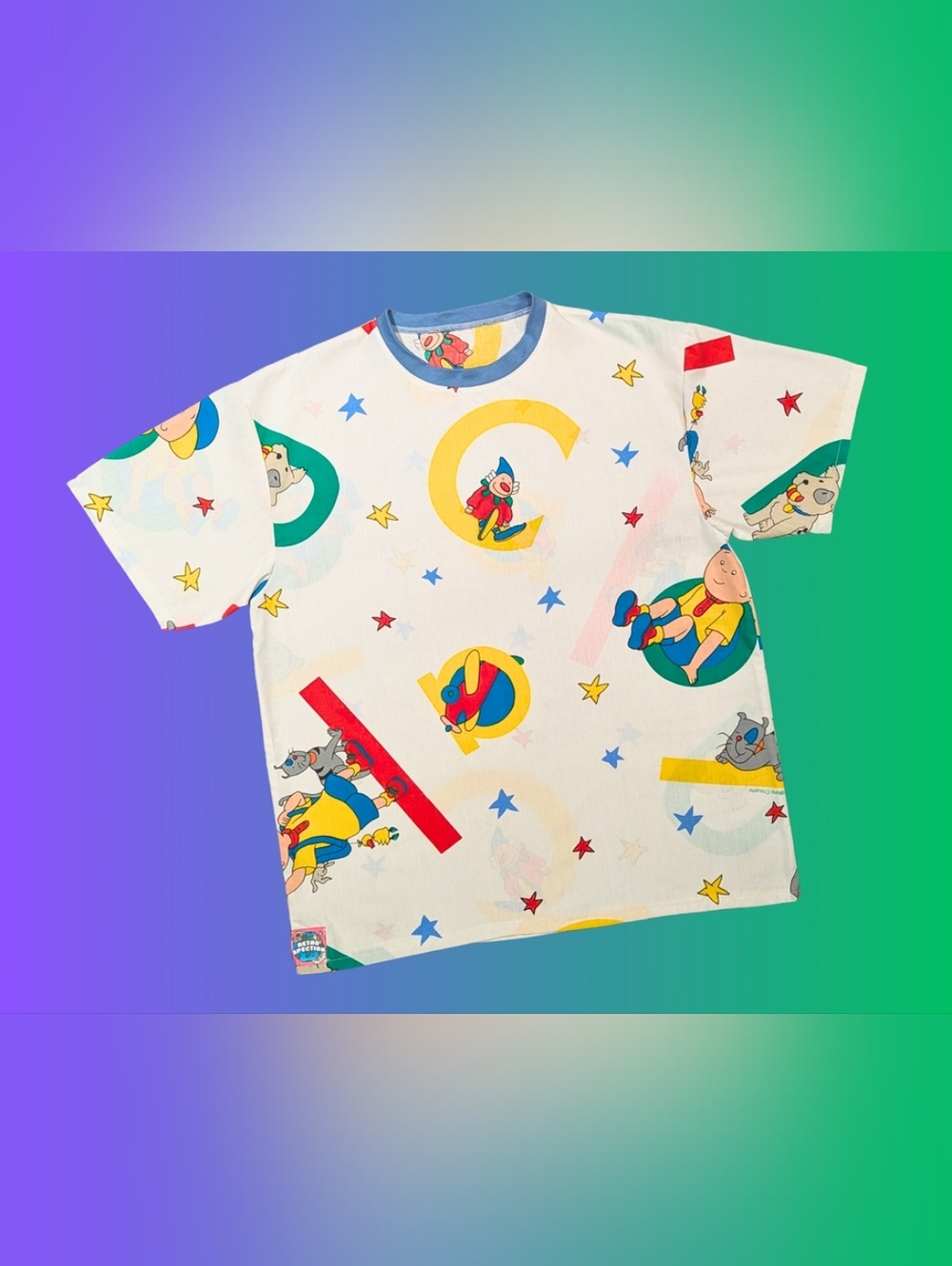 Handmade, Upcycled Vintage Caillou Bedsheet T-Shirt Size M